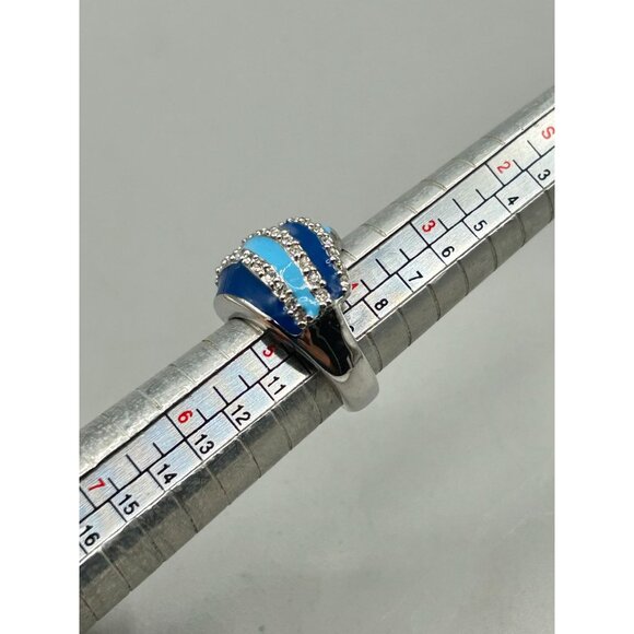 Vintage Blue Enamel Ring Size 4.5 Light & Dark Blue w Rhinestones Oceanic Ring - Picture 7 of 7